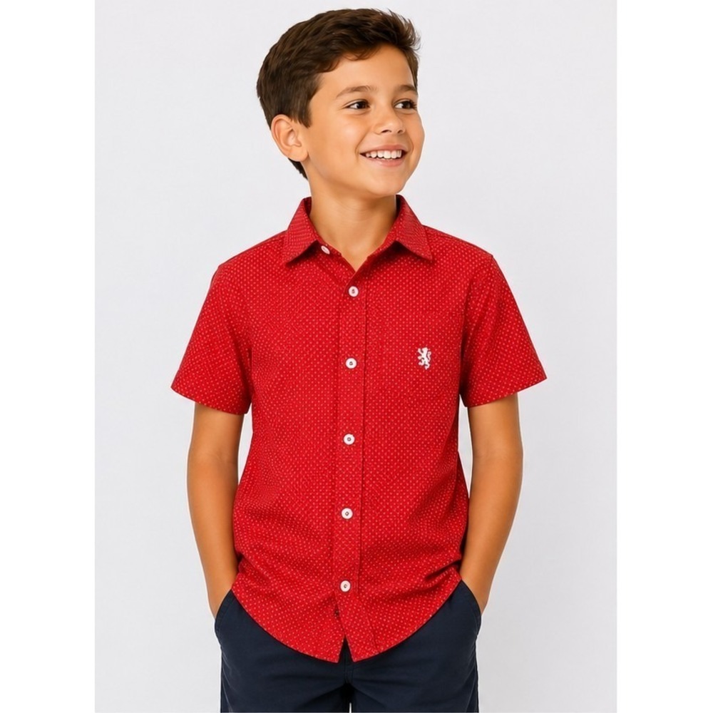 English Laundry Boys Size 10 Red Button Up Shirt Short Sleeve Logo Preppy Trendy